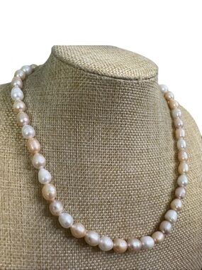 Freshwater Pearl Necklace Signed 925 FAS Peach
Cream Romantic 18 Inch